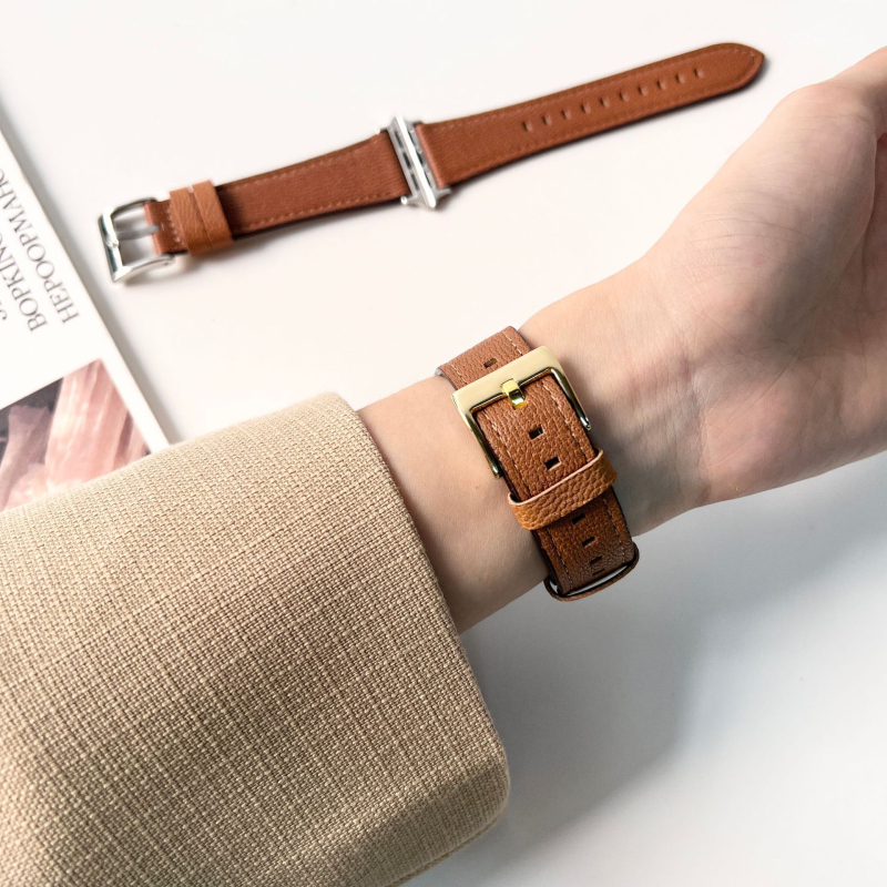 Brățară Apple Watch din piele de miel autentică, textură cu model lychee, cataramă cu pin, compatibilă cu Apple Watch