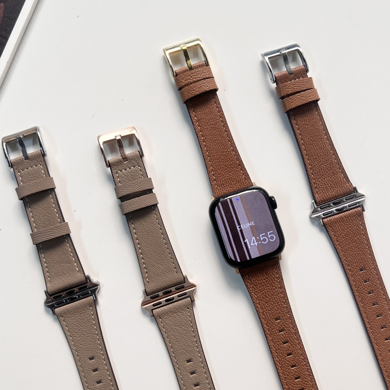 Brățară Apple Watch din piele de miel autentică, textură cu model lychee, cataramă cu pin, compatibilă cu Apple Watch