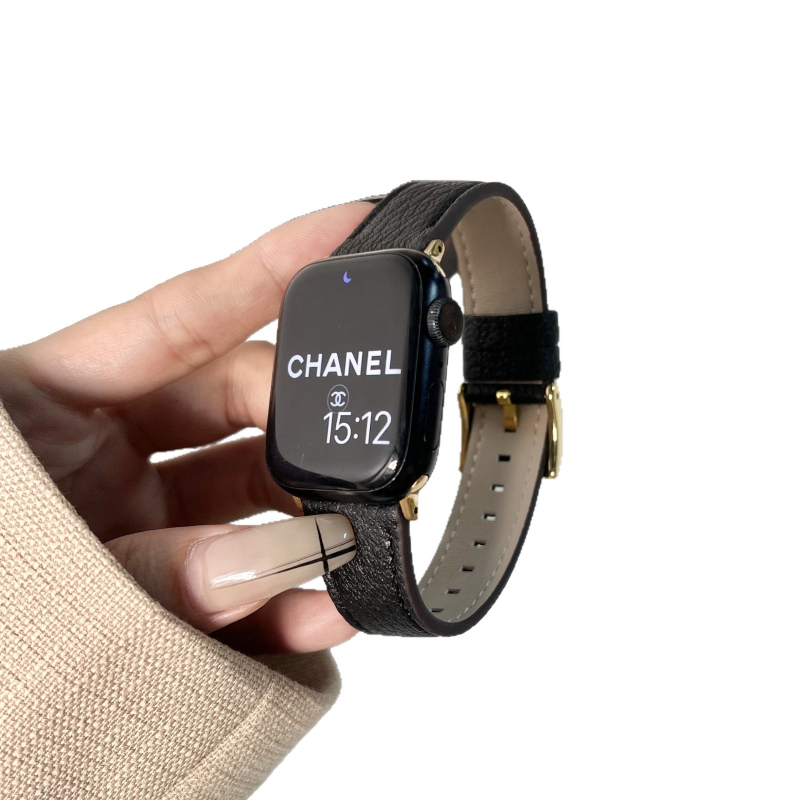 Brățară Apple Watch din piele de miel autentică, textură cu model lychee, cataramă cu pin, compatibilă cu Apple Watch