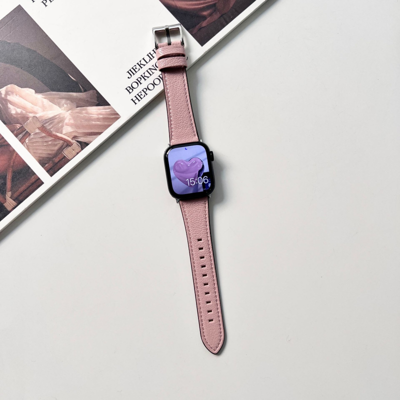 Brățară Apple Watch din piele de miel autentică, textură cu model lychee, cataramă cu pin, compatibilă cu Apple Watch