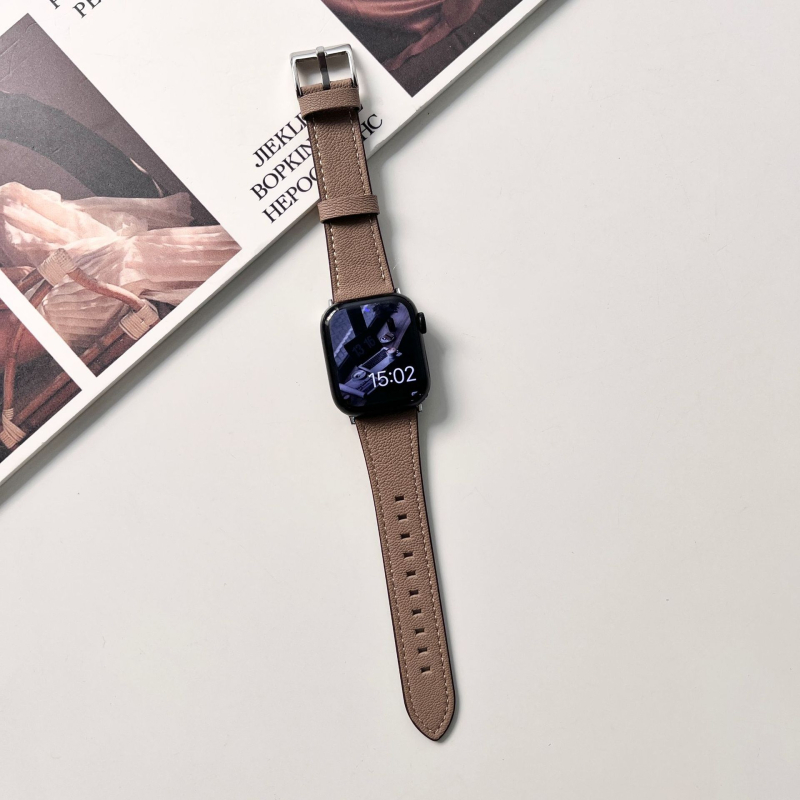 Brățară Apple Watch din piele de miel autentică, textură cu model lychee, cataramă cu pin, compatibilă cu Apple Watch