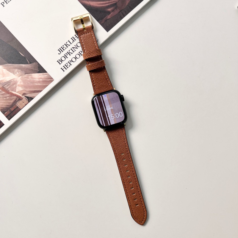 Brățară Apple Watch din piele de miel autentică, textură cu model lychee, cataramă cu pin, compatibilă cu Apple Watch