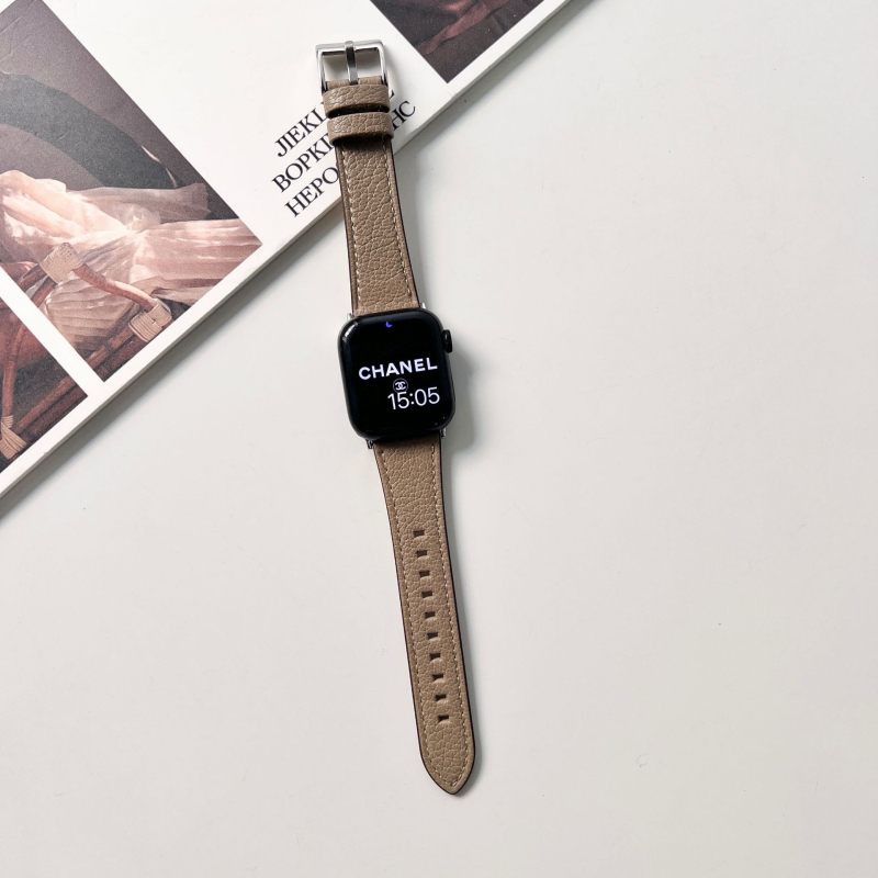 Brățară Apple Watch din piele de miel autentică, textură cu model lychee, cataramă cu pin, compatibilă cu Apple Watch