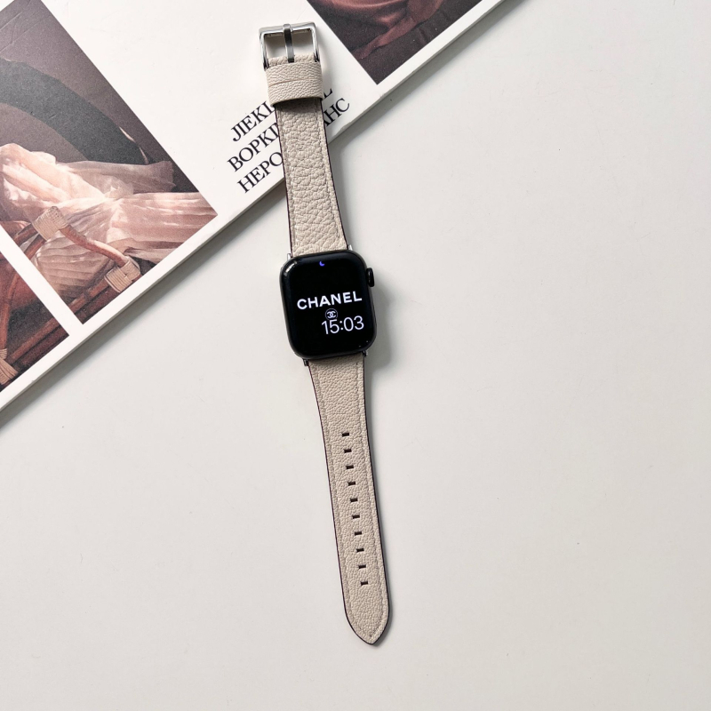 Brățară Apple Watch din piele de miel autentică, textură cu model lychee, cataramă cu pin, compatibilă cu Apple Watch