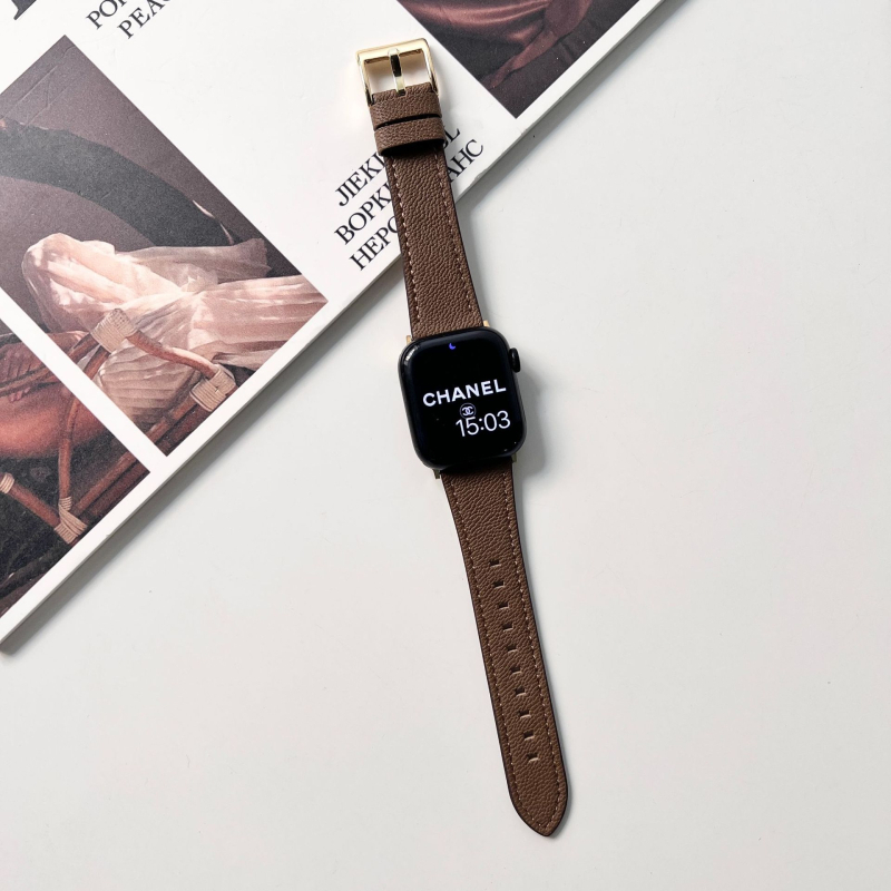 Brățară Apple Watch din piele de miel autentică, textură cu model lychee, cataramă cu pin, compatibilă cu Apple Watch