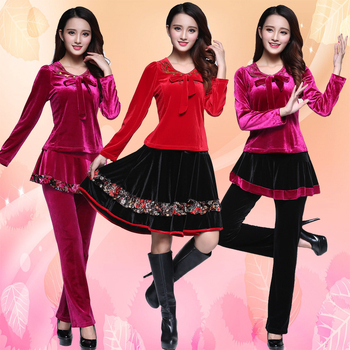 Kvadrāta dejas trīsdaļīgs komplekts, garas piedurknes, zelta samts, 95% lina, ziemas, pavasara un rudens sezonām