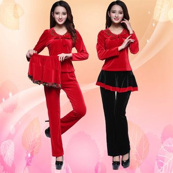 Kvadrāta dejas trīsdaļīgs komplekts, garas piedurknes, zelta samts, 95% lina, ziemas, pavasara un rudens sezonām