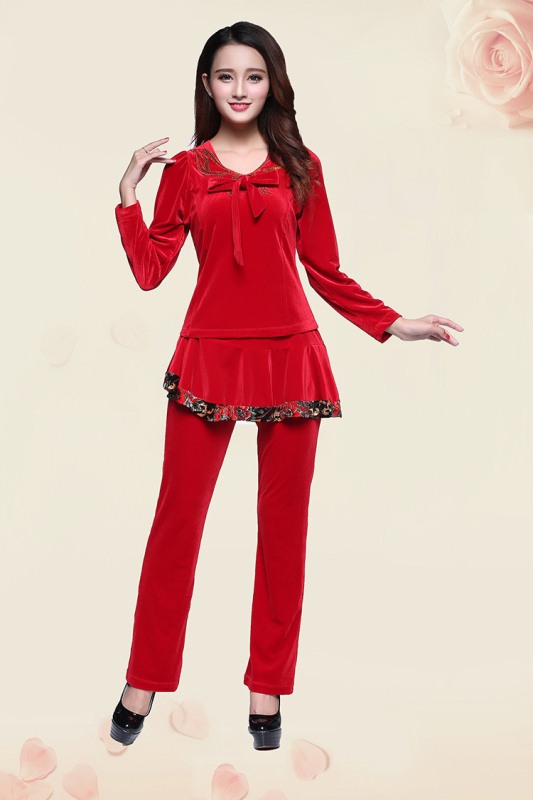 Kvadrāta dejas trīsdaļīgs komplekts, garas piedurknes, zelta samts, 95% lina, ziemas, pavasara un rudens sezonām