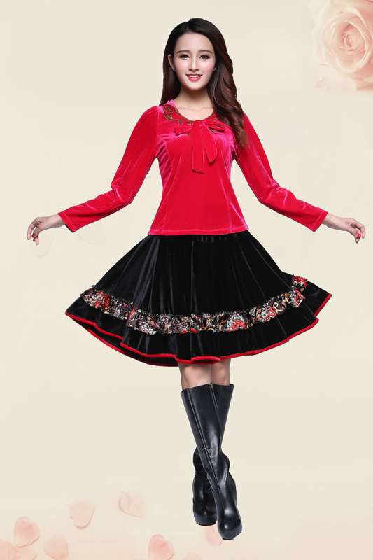 Kvadrāta dejas trīsdaļīgs komplekts, garas piedurknes, zelta samts, 95% lina, ziemas, pavasara un rudens sezonām