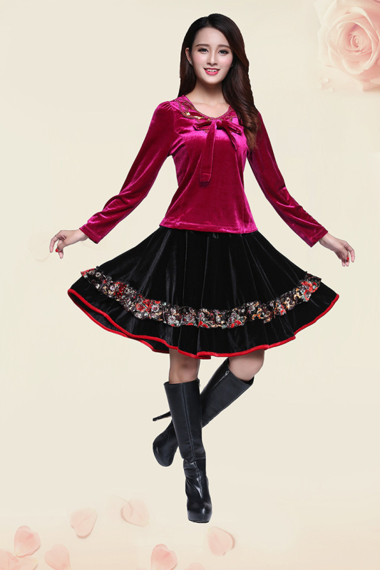 Kvadrāta dejas trīsdaļīgs komplekts, garas piedurknes, zelta samts, 95% lina, ziemas, pavasara un rudens sezonām