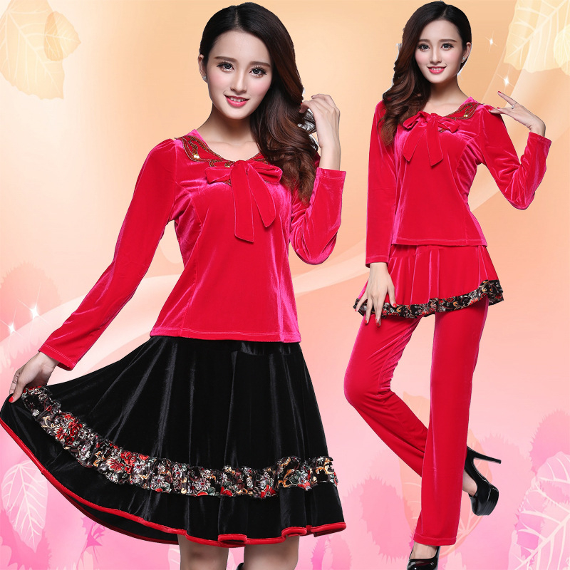 Kvadrāta dejas trīsdaļīgs komplekts, garas piedurknes, zelta samts, 95% lina, ziemas, pavasara un rudens sezonām