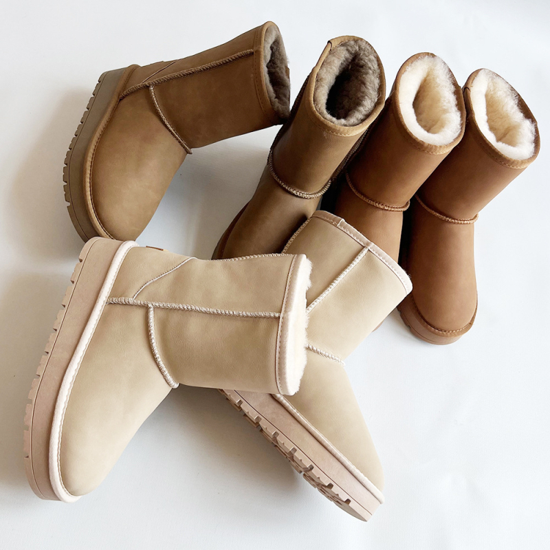 Ženske snježne čizme – vodootporne, protuklizne, gornji dio od teleće kože, vunena podstava, debela potplat