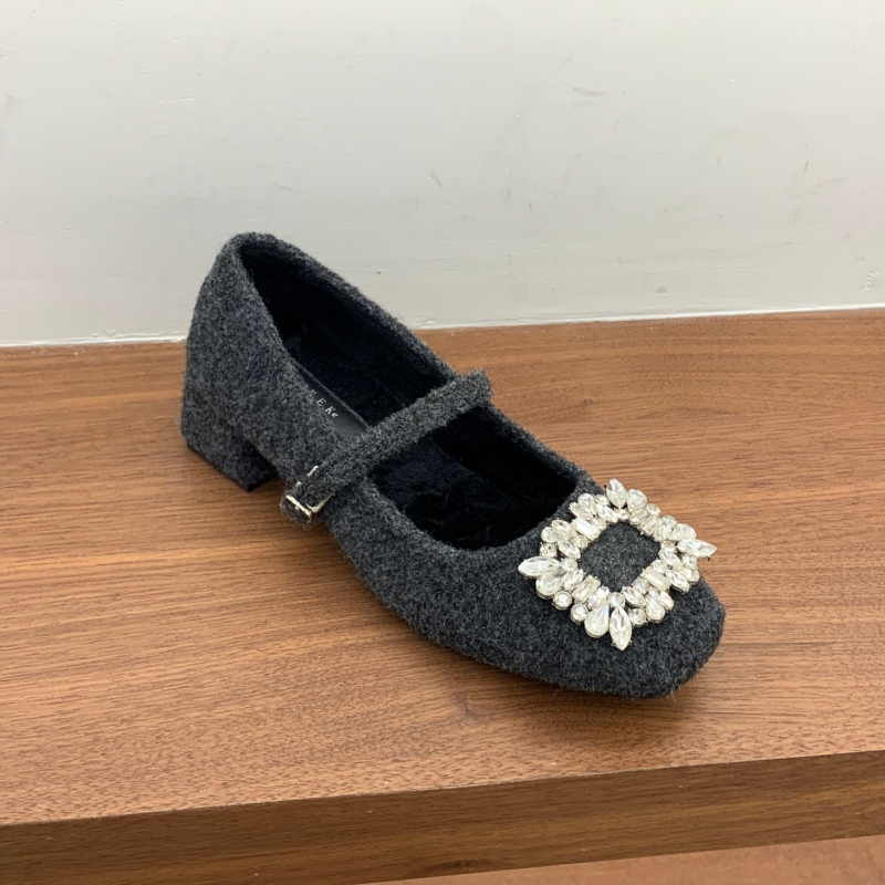 Naiste Mary Jane kingad karusnahaga vooderdusega, nubukpealne, klõpsuga kinnitamine, paks kanna, ümmargune varvas