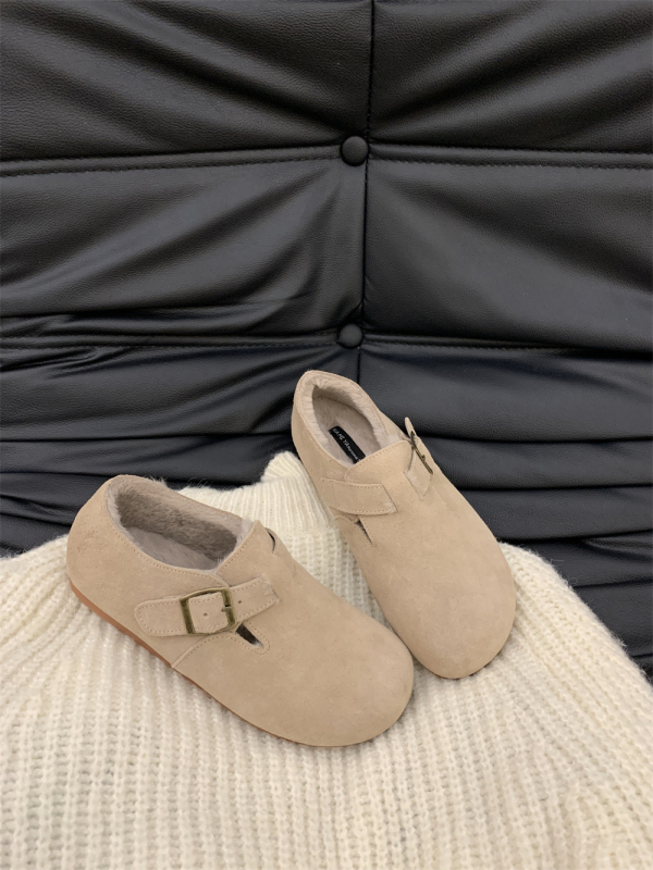 Doudou cipele s debelim potplatom od nubuk kože, pliš unutrašnjost, okrugli vrh, gumeni potplat, niski gležanj