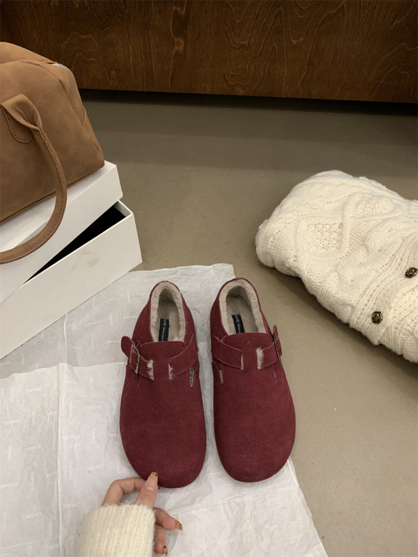 Doudou cipele s debelim potplatom od nubuk kože, pliš unutrašnjost, okrugli vrh, gumeni potplat, niski gležanj