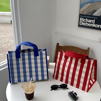 Kanvas tote kott, horisontaalne ruuduline kuju, avatud ülaosaga, sisemise telefoni tasku, kahe käepidemega