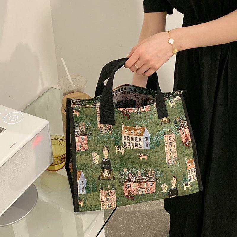 Kanvas tote kott, horisontaalne ruuduline kuju, avatud ülaosaga, sisemise telefoni tasku, kahe käepidemega