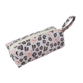 Дамска козметична чанта с леопардов принт — преносима, голям капацитет за пътуване; изработена от плат, подплата канвас, цип