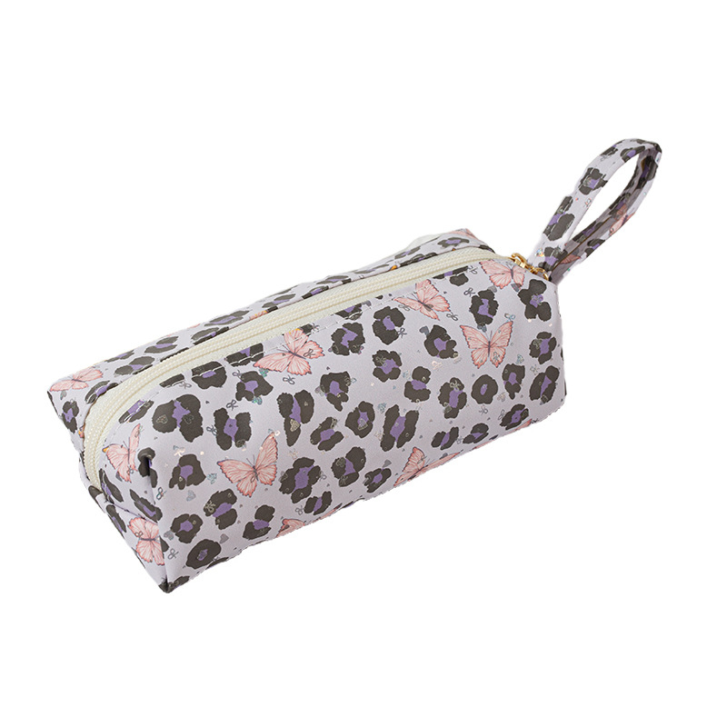 Дамска козметична чанта с леопардов принт — преносима, голям капацитет за пътуване; изработена от плат, подплата канвас, цип