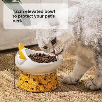 Κεραμικό μπολ γάτας με ψηλά πόδια, διπλό μπολ φαγητού και νερού, αντι-ανατροπή