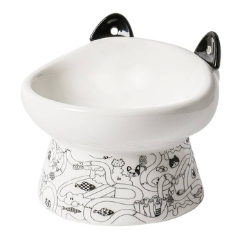 Κεραμικό μπολ γάτας με ψηλά πόδια, διπλό μπολ φαγητού και νερού, αντι-ανατροπή