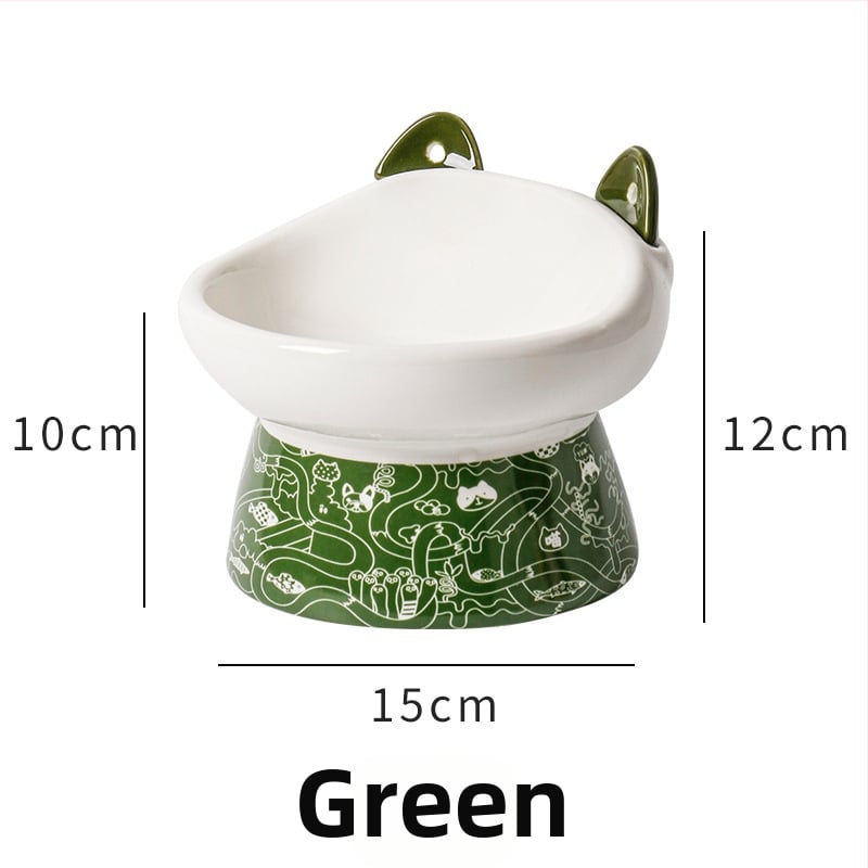 Κεραμικό μπολ γάτας με ψηλά πόδια, διπλό μπολ φαγητού και νερού, αντι-ανατροπή