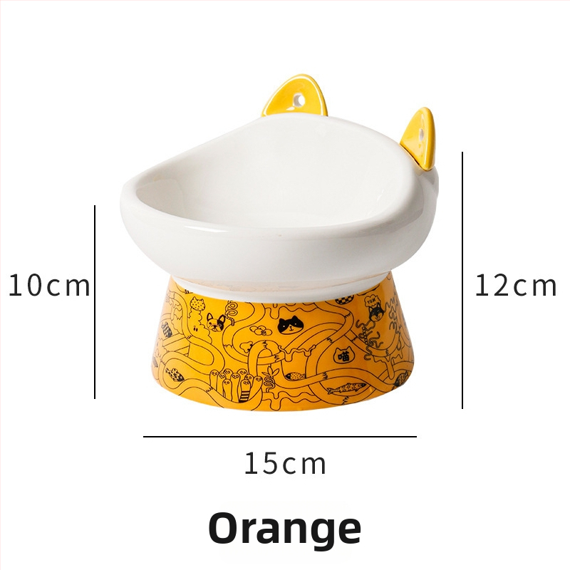 Κεραμικό μπολ γάτας με ψηλά πόδια, διπλό μπολ φαγητού και νερού, αντι-ανατροπή