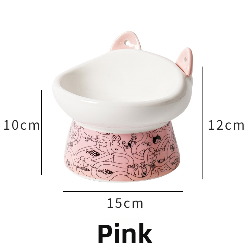 Κεραμικό μπολ γάτας με ψηλά πόδια, διπλό μπολ φαγητού και νερού, αντι-ανατροπή