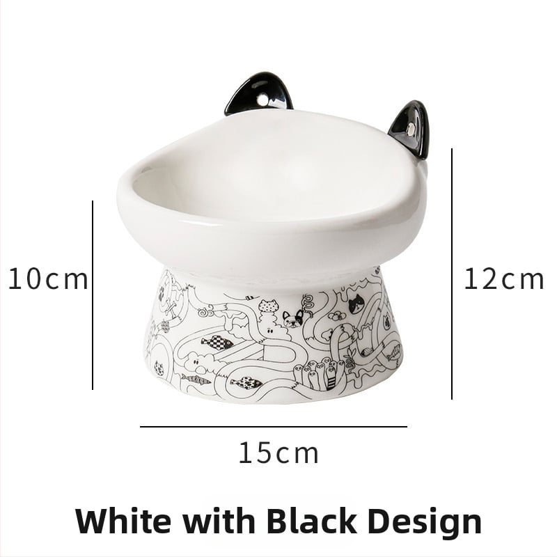 Κεραμικό μπολ γάτας με ψηλά πόδια, διπλό μπολ φαγητού και νερού, αντι-ανατροπή