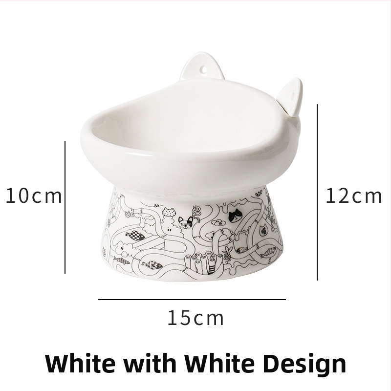 Κεραμικό μπολ γάτας με ψηλά πόδια, διπλό μπολ φαγητού και νερού, αντι-ανατροπή