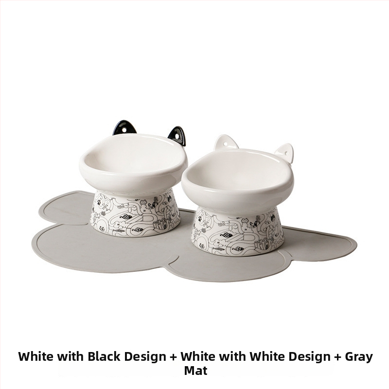 Κεραμικό μπολ γάτας με ψηλά πόδια, διπλό μπολ φαγητού και νερού, αντι-ανατροπή