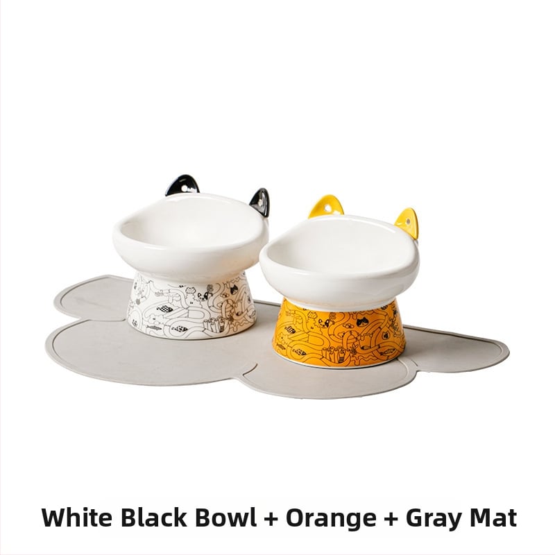 Κεραμικό μπολ γάτας με ψηλά πόδια, διπλό μπολ φαγητού και νερού, αντι-ανατροπή