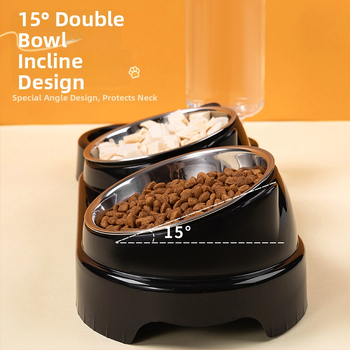 Διπλό μπολ για γάτες από ανοξείδωτο ατσάλι με αυτόματη αναπλήρωση νερού και σύστημα 2-σε-1 πόσιμο και φαγητό