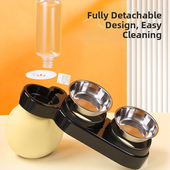 Διπλό μπολ για γάτες από ανοξείδωτο ατσάλι με αυτόματη αναπλήρωση νερού και σύστημα 2-σε-1 πόσιμο και φαγητό