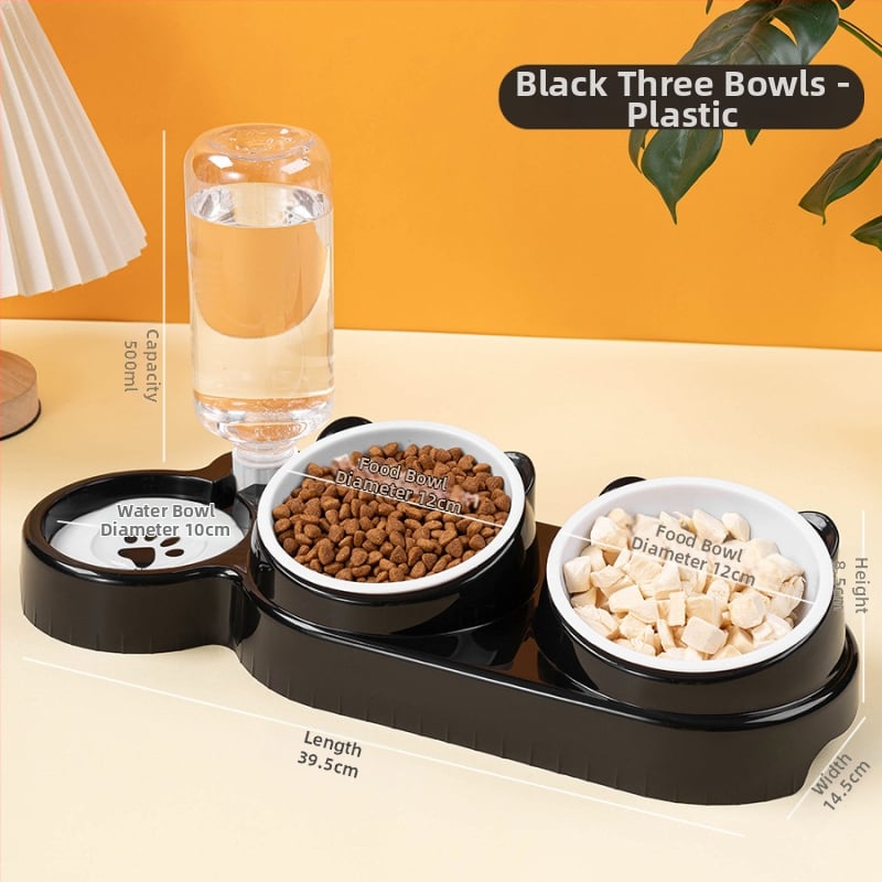 Διπλό μπολ για γάτες από ανοξείδωτο ατσάλι με αυτόματη αναπλήρωση νερού και σύστημα 2-σε-1 πόσιμο και φαγητό