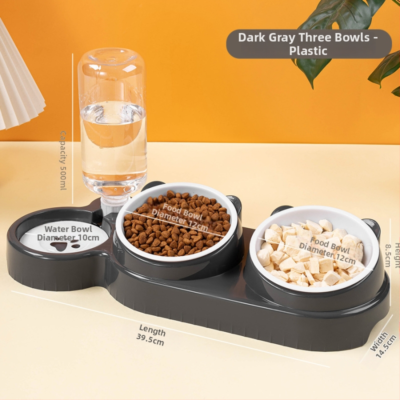 Διπλό μπολ για γάτες από ανοξείδωτο ατσάλι με αυτόματη αναπλήρωση νερού και σύστημα 2-σε-1 πόσιμο και φαγητό