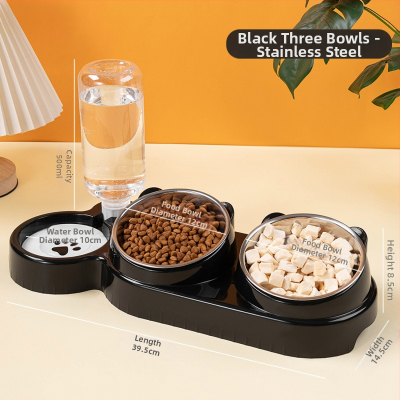 Διπλό μπολ για γάτες από ανοξείδωτο ατσάλι με αυτόματη αναπλήρωση νερού και σύστημα 2-σε-1 πόσιμο και φαγητό