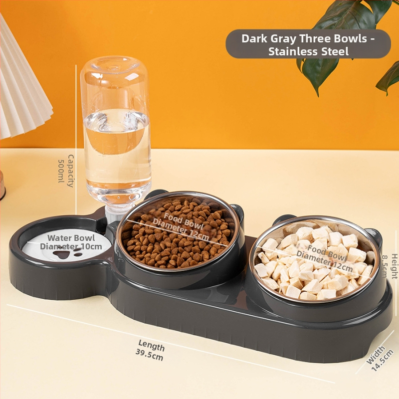 Διπλό μπολ για γάτες από ανοξείδωτο ατσάλι με αυτόματη αναπλήρωση νερού και σύστημα 2-σε-1 πόσιμο και φαγητό
