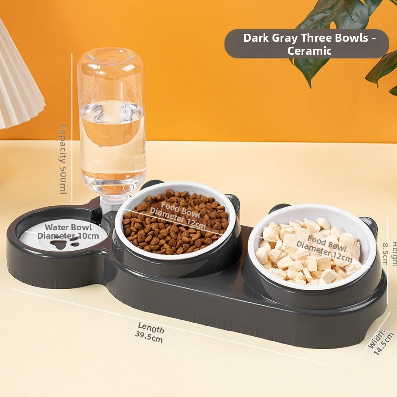 Διπλό μπολ για γάτες από ανοξείδωτο ατσάλι με αυτόματη αναπλήρωση νερού και σύστημα 2-σε-1 πόσιμο και φαγητό