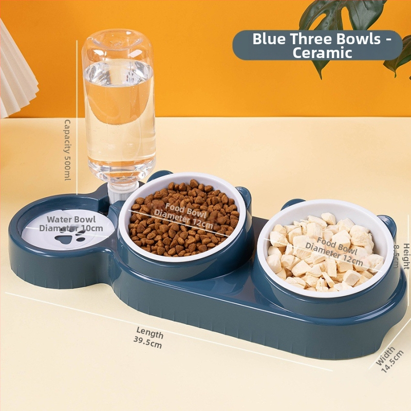 Διπλό μπολ για γάτες από ανοξείδωτο ατσάλι με αυτόματη αναπλήρωση νερού και σύστημα 2-σε-1 πόσιμο και φαγητό