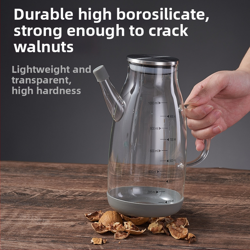 Aliejaus indas iš karščiui atsparaus borosilikatinio stiklo, nepralaidus virtuvės aliejaus buteliukas