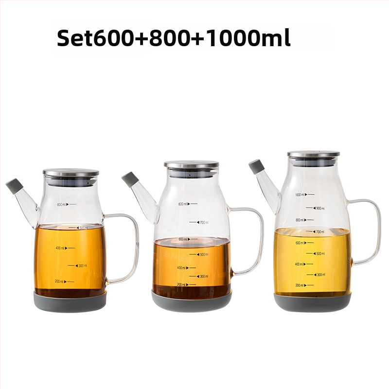 Aliejaus indas iš karščiui atsparaus borosilikatinio stiklo, nepralaidus virtuvės aliejaus buteliukas