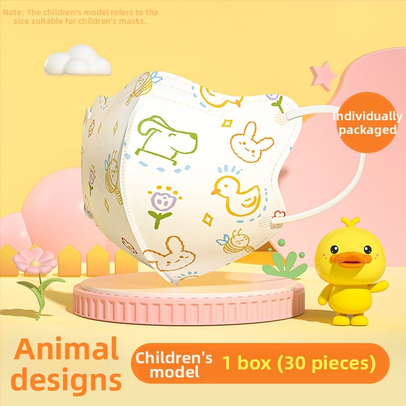 Bērnu medicīniskā ķirurģiskā maska, 3D dizains, materiāls: neausts audums + meltblown, vienreizējai lietošanai, iepakojums 30 gab., karikatūru stils