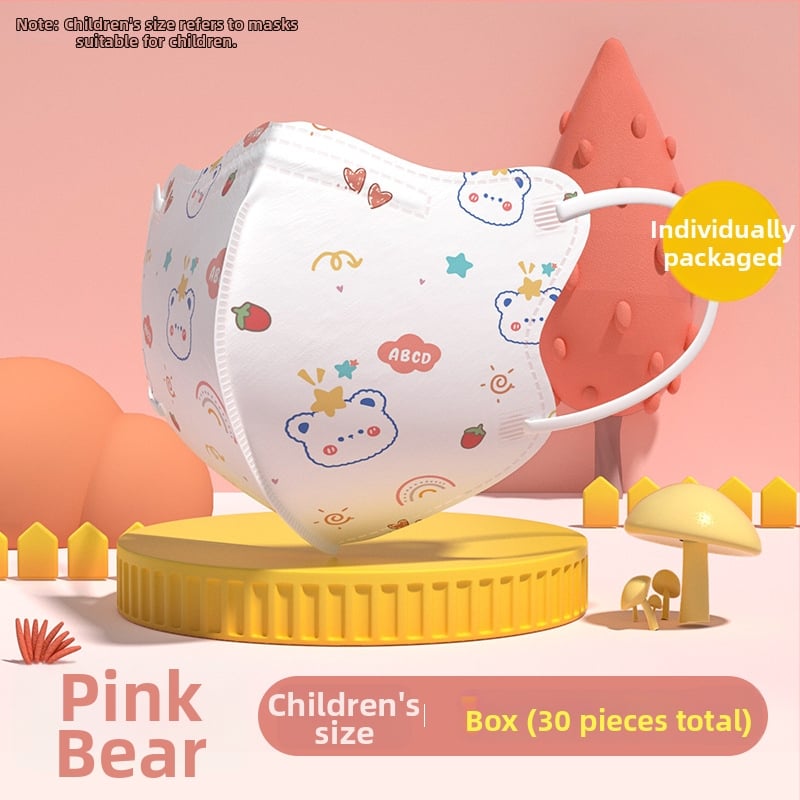 Bērnu medicīniskā ķirurģiskā maska, 3D dizains, materiāls: neausts audums + meltblown, vienreizējai lietošanai, iepakojums 30 gab., karikatūru stils