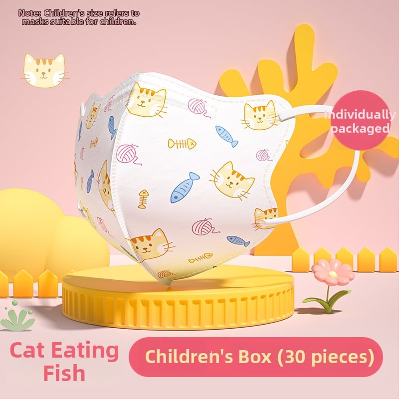 Bērnu medicīniskā ķirurģiskā maska, 3D dizains, materiāls: neausts audums + meltblown, vienreizējai lietošanai, iepakojums 30 gab., karikatūru stils