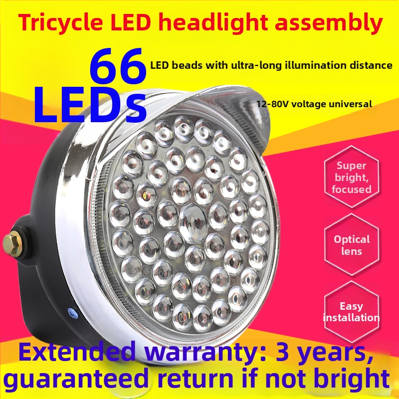 Elektriline kolmerattaline eesmine tuli – väga ere LED-lamp, ees, ühilduv 12V/48V/60V