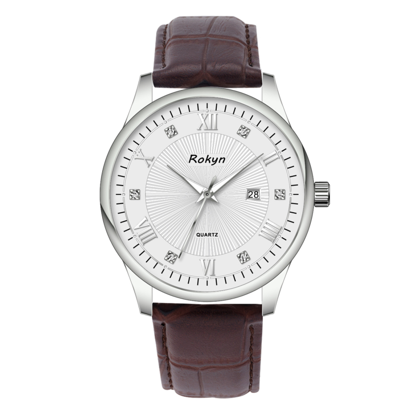 Rokyn R7005P Férfi ultrakönnyű kvarc karóra, valódi bőrszíj, 30 m vízálló, lumineszkáló naptár, analóg kijelző