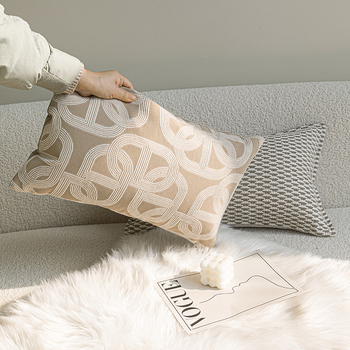 Lumbalna jastučnica u stilu modernog antik stila, jacquard tkano boje bež, pravokutna jastučnica za kauč