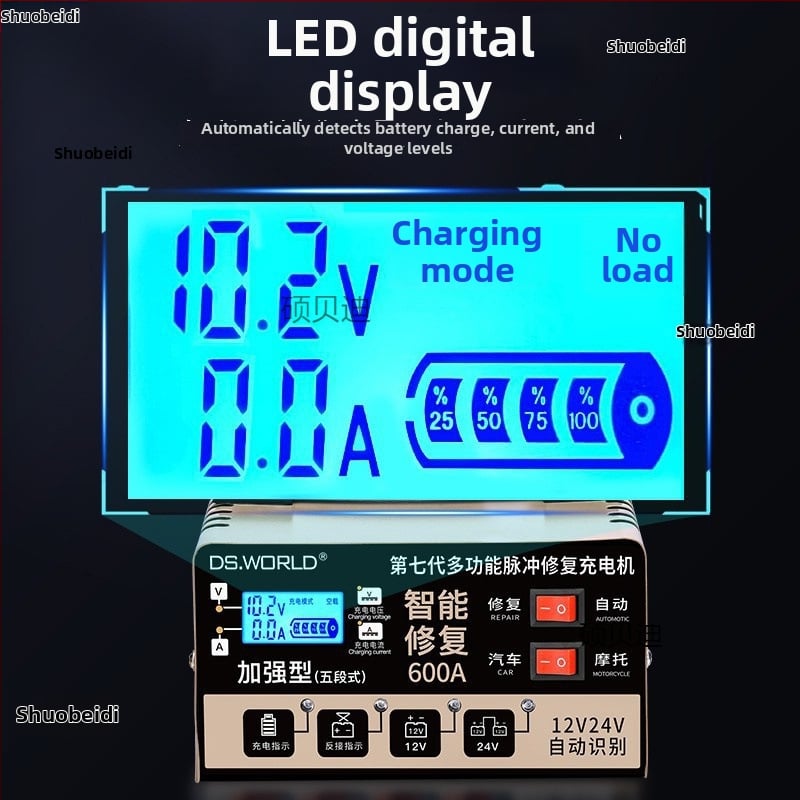 Automobilio akumuliatoriaus įkroviklis 12/24V, išmanusis, didelė galia, universalus įkroviklis