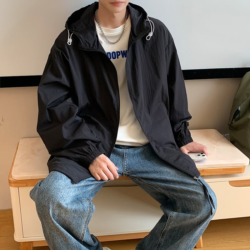 Vasaras jaka ar kapuci, korejiešu stilā, UPF50+ saules aizsardzība, 40D neilons, brīvs griezums